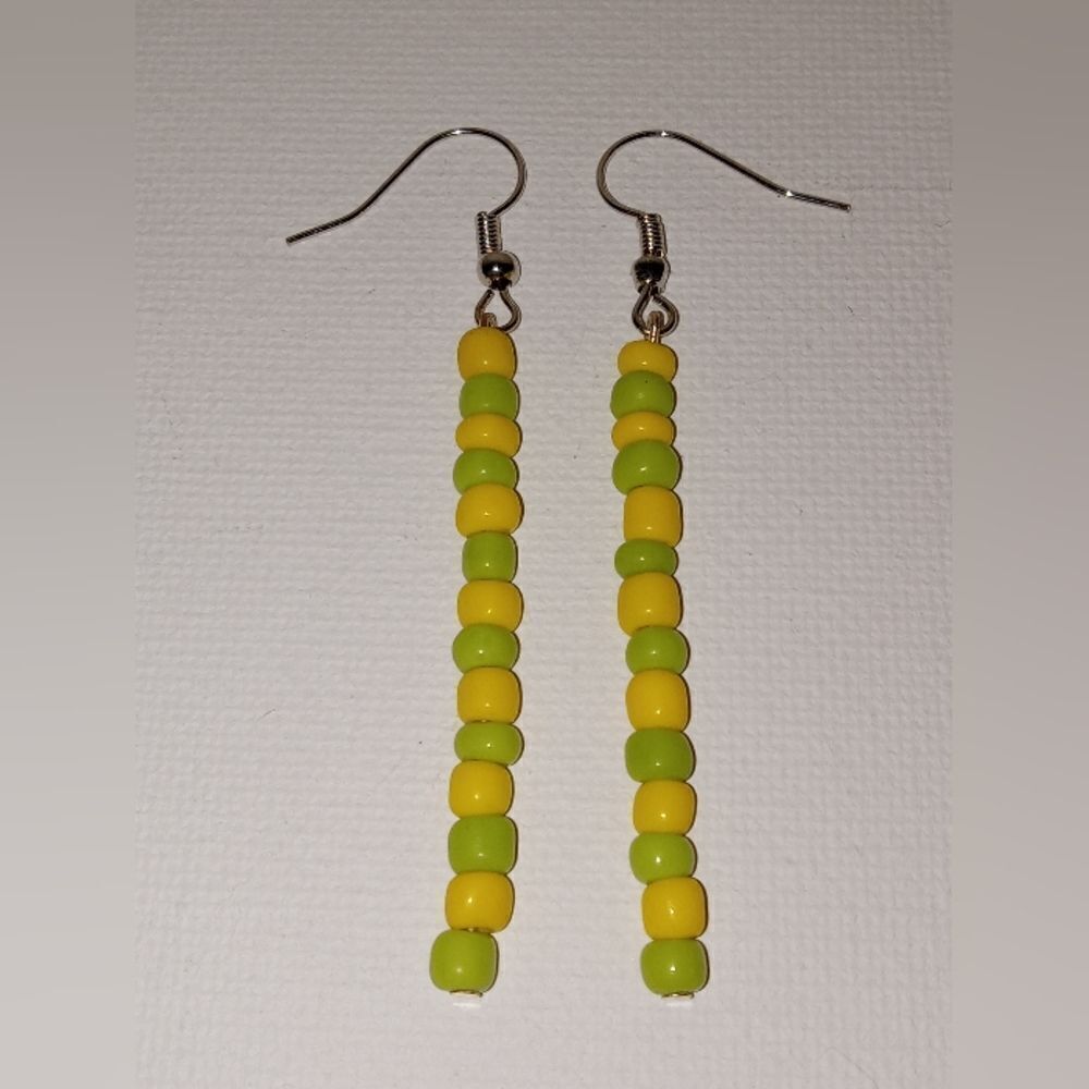 5/$25 Yellow and green beaded stick earrings